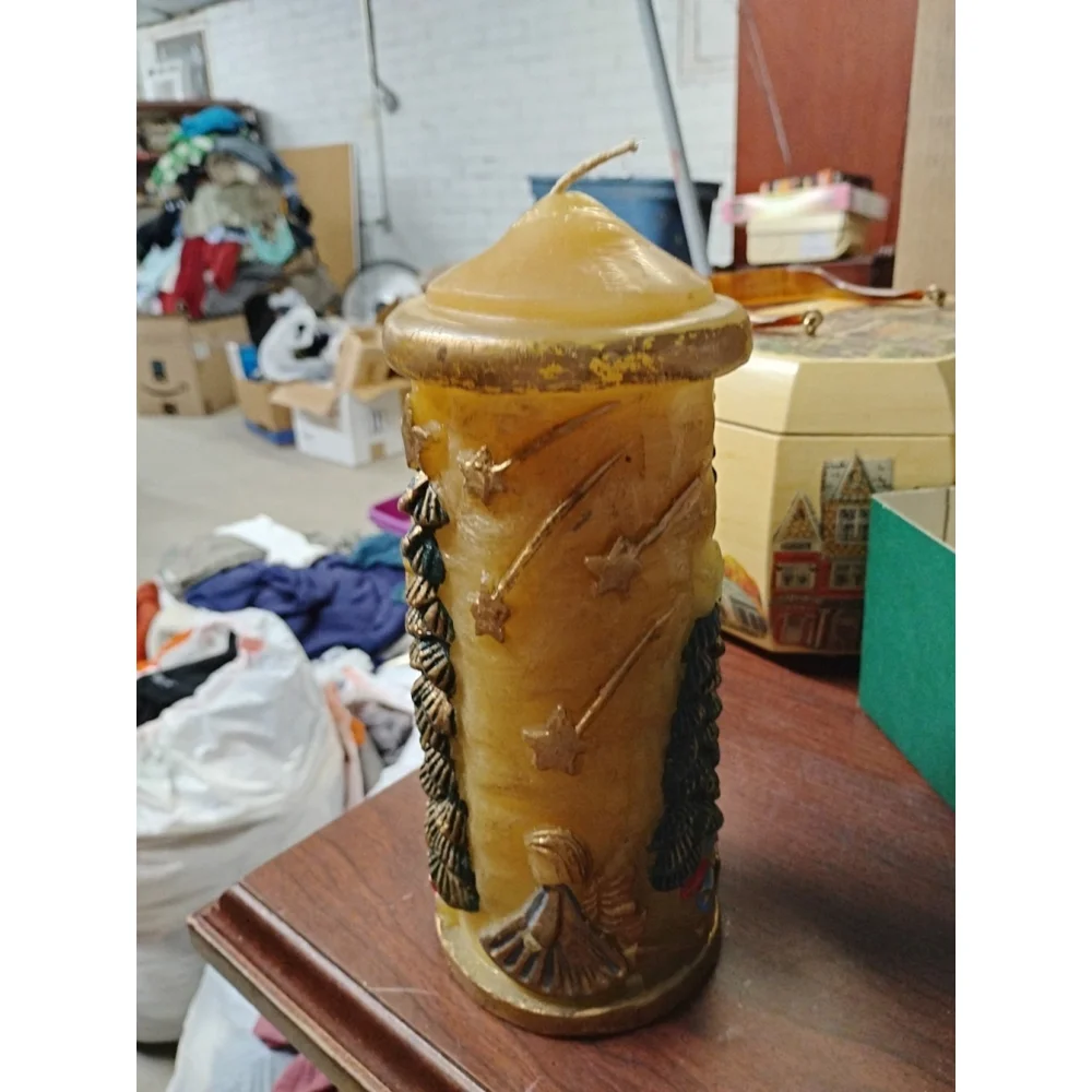 Vintage 3D‎ Hand Painted Luminaire Collection Silent Night? (9”) Pillar Candle